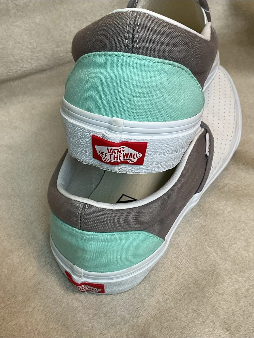 Vans White Perforated Slip-On Sneakers with Gray Trim Size 10.5 W